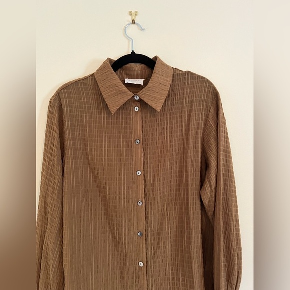 ANDREE BY UNIT Women Brown Button Down Shirt Seersucker Textured Business Casual - Picture 8 of 14